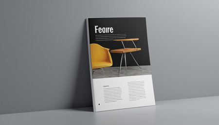 3d rendering mock up of book cover design with chair and table.の素材