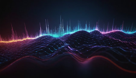3d rendering, abstract wave with glowing particles, computer digital backgroundの素材
