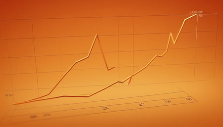 financial chart with rising arrow on orange background. 3d illustration.の素材