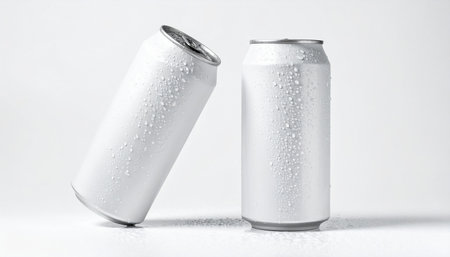 Aluminum cans with water drops isolated on white background, can mockupの素材