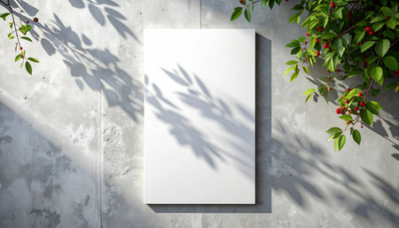 Blank white poster mockup on concrete wall. 3D renderingの素材