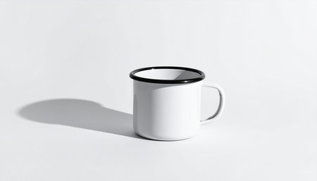 White mug mockup on white background with hard shadow. 3d renderingの素材