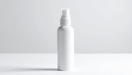 White cosmetic bottle mockup on white background. Blank label for branding design.の素材