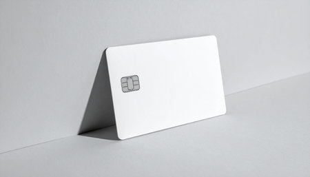Close-up of a white card isolated on a white background.の素材