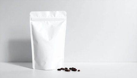 White package of coffee beans on a white background. Copy space.の素材