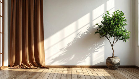 interior of modern bright room with large window, 3d renderingの素材