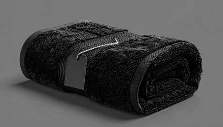 Black towel on a gray background. 3d rendering, mock upの素材