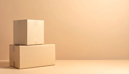 Cardboard boxes on a beige background with copy space for textの素材