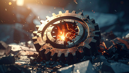Gear wheel on dark background. 3d rendering, 3d illustration.の素材