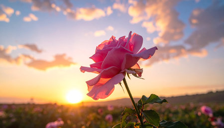 Beautiful roses in the garden, Roses are beautiful with a beautiful sunset.の素材