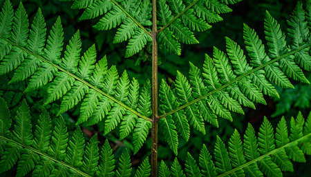 Green fern leaves in the forest close up. Nature background.の素材