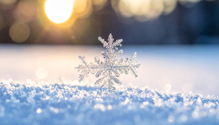 snowflakes on the background of the sun and snowdriftsの素材