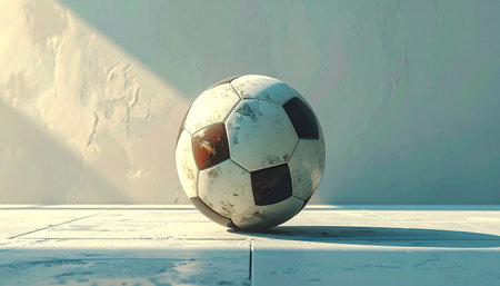 Soccer ball on white background with copy space. Vintage style.の素材