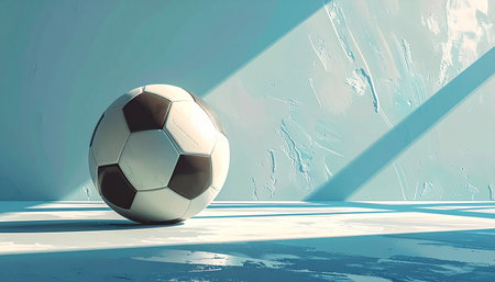 Soccer ball on a blue background. 3d render illustration.の素材