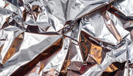 Crumpled aluminum foil texture. Abstract background and texture for design.の素材