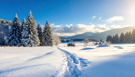 Beautiful winter landscape with snow covered fir trees in the mountains.の素材