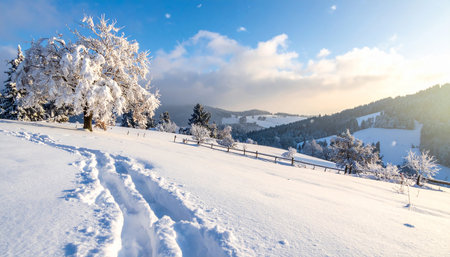 Beautiful winter landscape in the Carpathian mountains. Ukraine, Europe.の素材