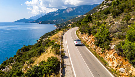 View of the road on the island of Kefalonia, Greeceの素材