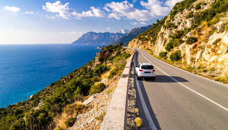 Cars on the road to the sea in the Crimea, Ukraineの素材