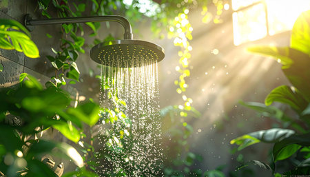 Shower in the garden with sunlight and bokeh background.の素材