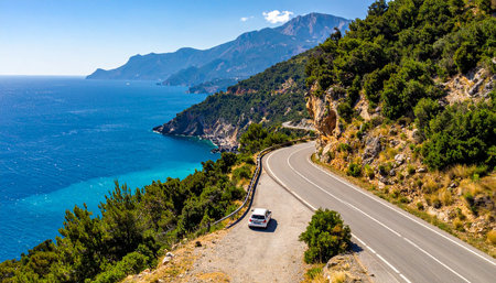 Panoramic view of the road to the sea. Montenegroの素材