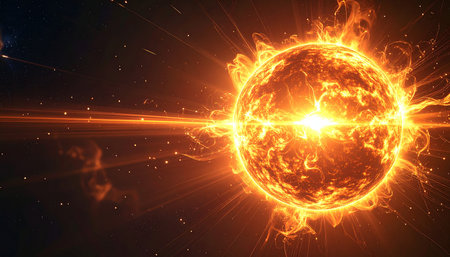 Fiery planet in space. Solar system. 3D rendering.の素材
