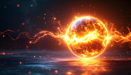 Glowing electric ball on a dark background. 3d rendering.の素材