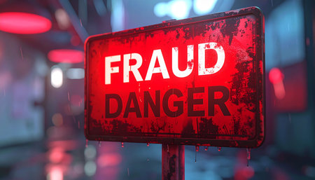 Fraud Danger Warning Sign, 3D Rendering with Fog and Light Effectの素材