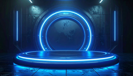 3D rendering, Futuristic Sci-Fi Background with Glowing neon lights, 3D illustrationの素材