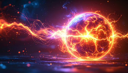Glowing electric ball on a dark background. 3D Renderingの素材