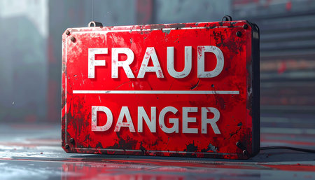 Fraud Danger. Red warning sign with text Fraud Danger. 3D renderingの素材