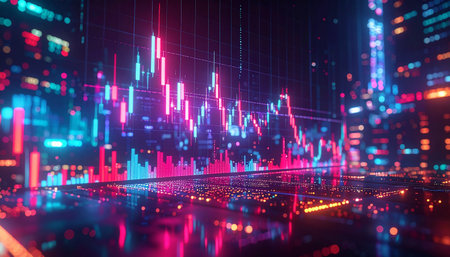 3d rendering of glowing forex chart on computer screen. Stock market concept.の素材