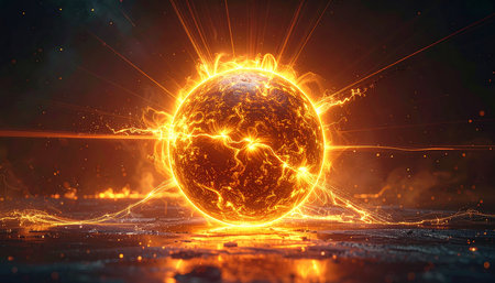 Glowing planet earth on dark background. 3d render illustration.の素材