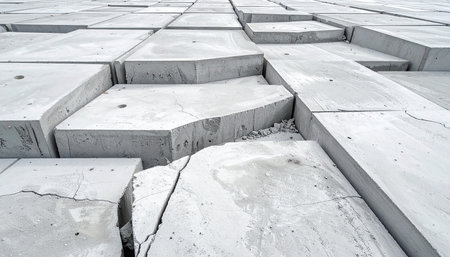 Concrete blocks on a construction site as a background. Construction of a new building.の素材