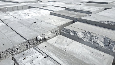Concrete paving slabs on construction site, closeup of photoの素材