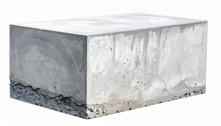 concrete block isolated on white background. Clipping path included.の素材