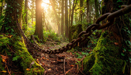 Old chain in the forest, Doi Inthanon National Park, Chiang Mai, Thailandの素材