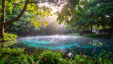 Hot spring in the garden at the morning time,Thailand.の素材