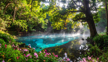 Beautiful turquoise pond in the tropical forest. Beautiful natureの素材