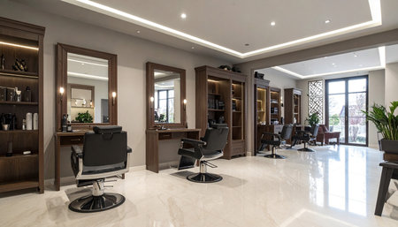 Interior of a modern barbershop, hairdressing salonの素材