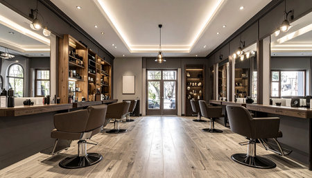 Interior of a modern barbershop in a luxury hotel.の素材