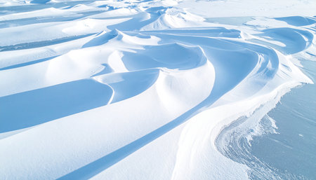 Winter landscape with snowdrifts on a frozen lake, Siberia, Russiaの素材