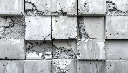 Gray concrete wall with cracks and scratches. Abstract background for design.の素材