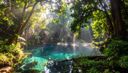 Emerald pool in Erawan National Park, Kanchanaburi, Thailandの素材