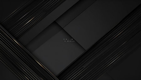 Black abstract background with golden lines. Vector illustration for your design.の素材