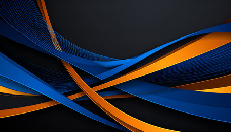 Abstract blue and orange wavy lines on black background. Vector designの素材