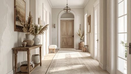 Interior of the living room with a wooden furniture. 3d renderの素材