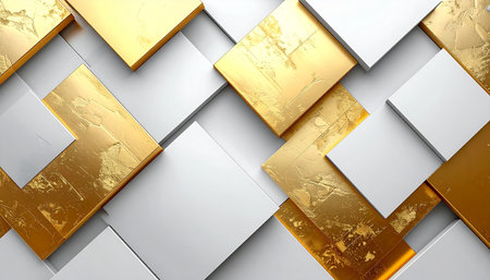 abstract background with gold and silver squares. 3d illustration.の素材