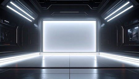 Futuristic interior with empty white wall. 3D Renderingの素材