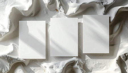 Design concept - top view of three white paper business cardsle background for mockupの素材